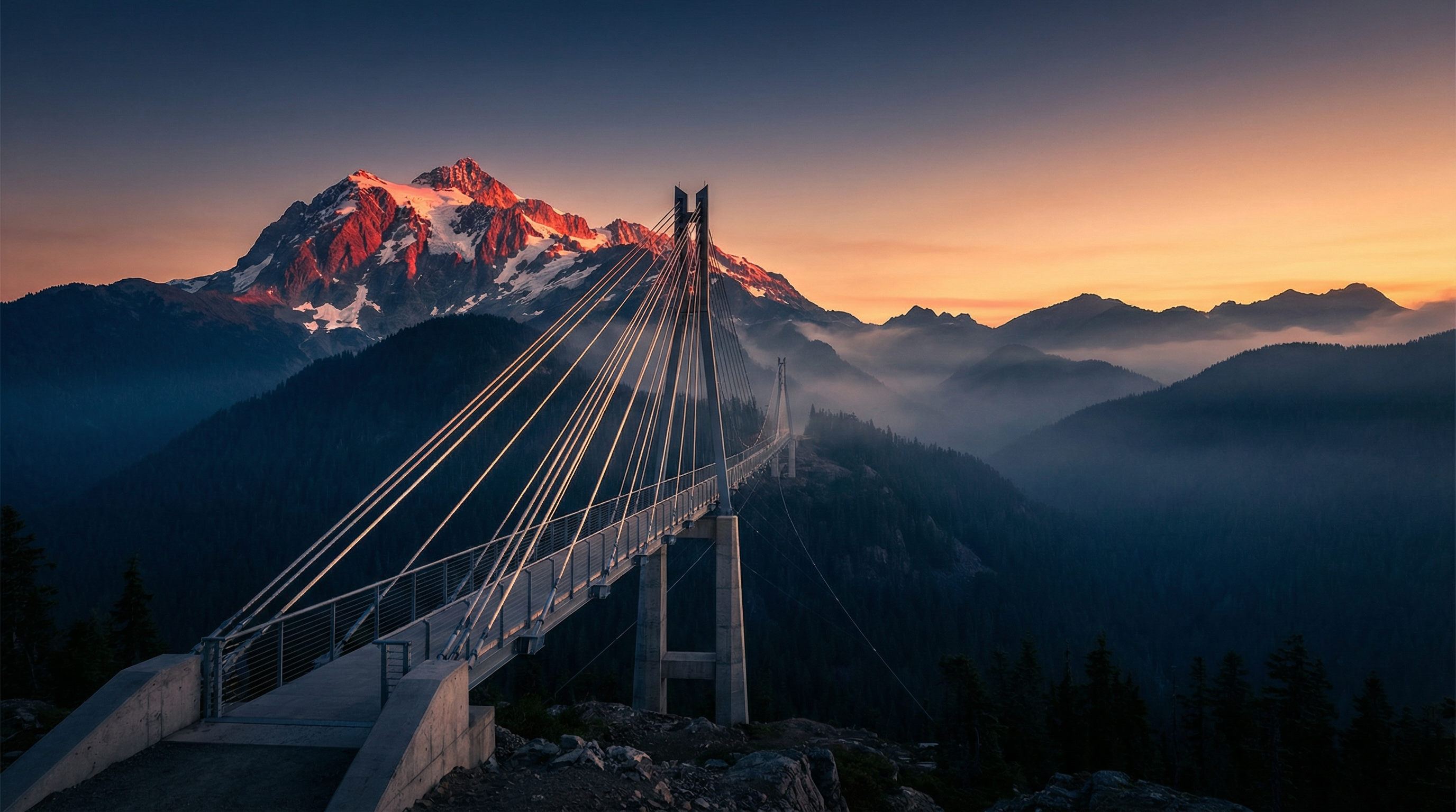 Mountain peak at dawn